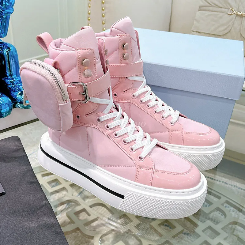 

Brand Women High Top Thick Sole Shoes Heighten Sneakers Real Leather Stitching Pocket Stylish Comfy Round Toe Ladies Canvas Boot