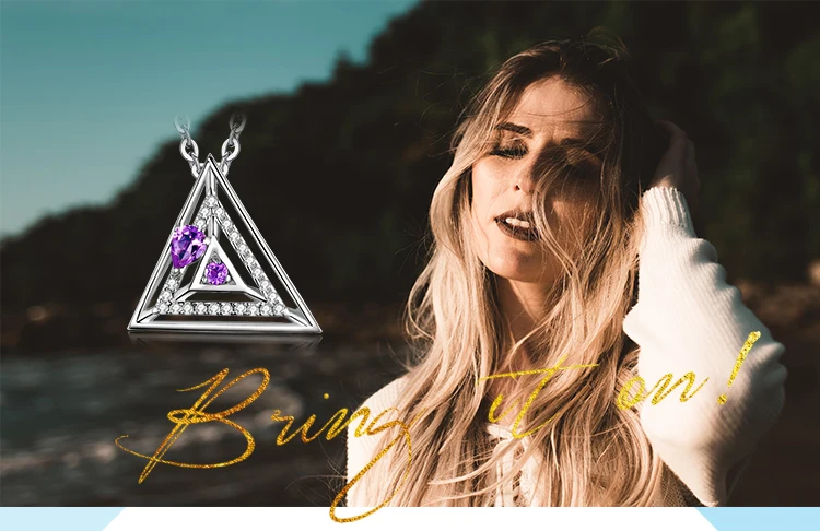 JewelryPalace Natural Amethyst Triangle Pendant Necklace Without Chain 925 Sterling Silver Pendants Gemstone Jewelry for Women
