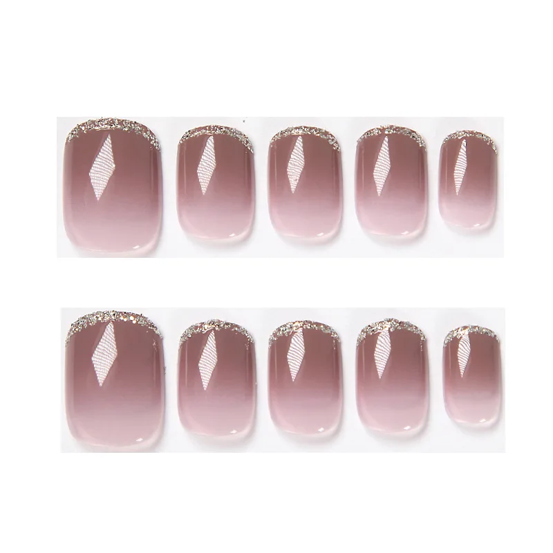 Типсы для ногтей 24 шт. блестящие металлические серебристые боковые короткие