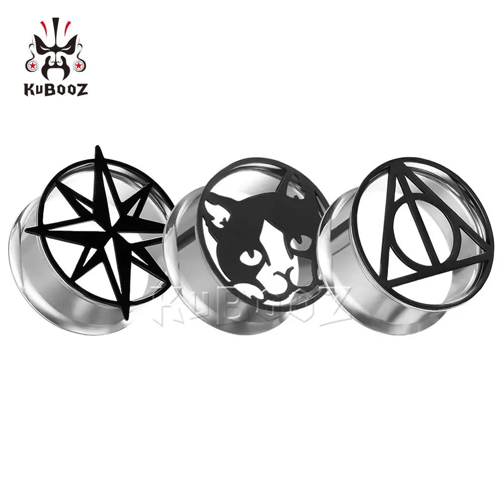 KUBOOZ новые беруши с логотипом Черные тоннели серьги-расширители Gues модный подарок из нержавеющей стали ювелирные изделия для Тела Унисекс