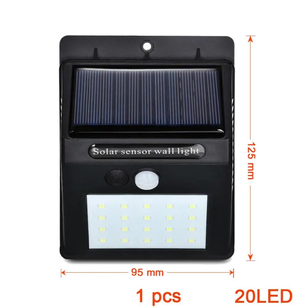 20LED - 1pcs Настенный светильник с датчиком движения PIR, 20, 35LED, 100LED, уличный светильник на солнечной энергии, уличный, уличный, водонепроницаемый, для двора, для дома, сада, лампа на солнечной энергии - Испускаемый цвет: 20LED - 1pcs