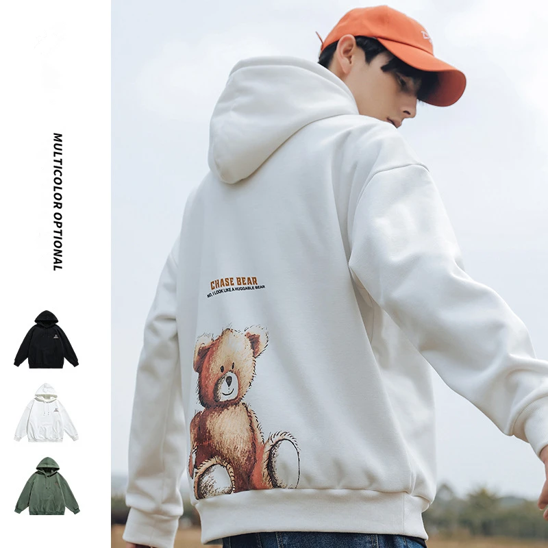 

Men Hoodie Retro Teddy Bear Streetwear Hip Hop Harajuku Hoodies Nice Autumn Pop Cotton Hooded Oversized Fashion Male Sweatshirt
