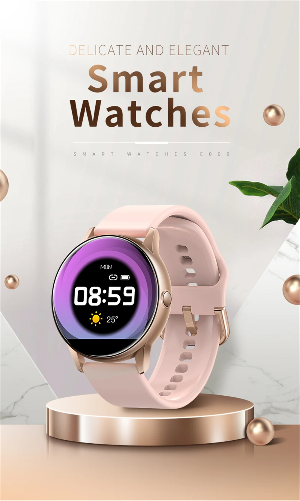 Letike женские часы C009 AI модные часы Smart watch ips изогнутый цветной экран полный экран сенсорный Водонепроницаемый плавательный Фитнес трекер
