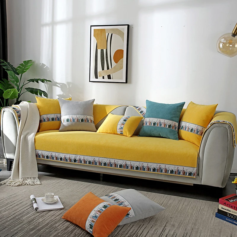 

Nordic Simplicity Solid Sofa Covers Chenille Non-slip Modern Sofa Towel Living Room L Shape Corner Sofa Decoration Seat Cover