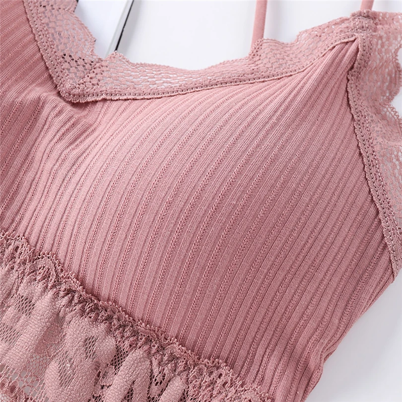 

Women Lingerie Sexy Bra Lace Bralette Solid Vest Lace Camisole Breathable Push Up Top Underwear Wireless Padded Seamless Bra J80