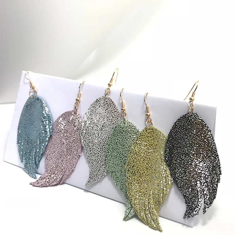 M & G модные блестящие серьги подвески из натуральной кожи с перьями элегантные