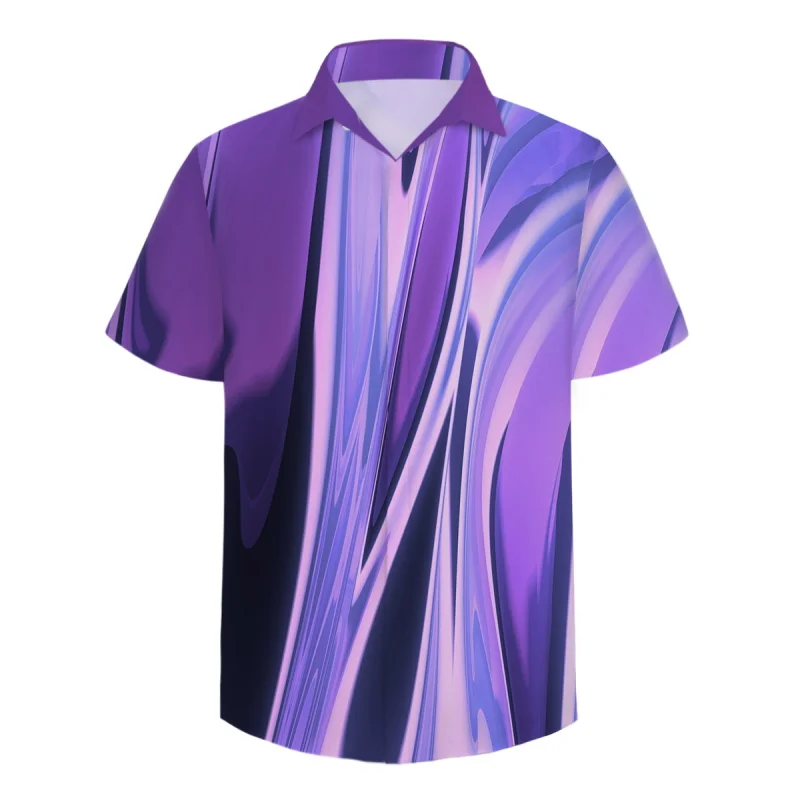 Мужские 3D рубашки с коротким рукавом фиолетовые модные отложным воротником