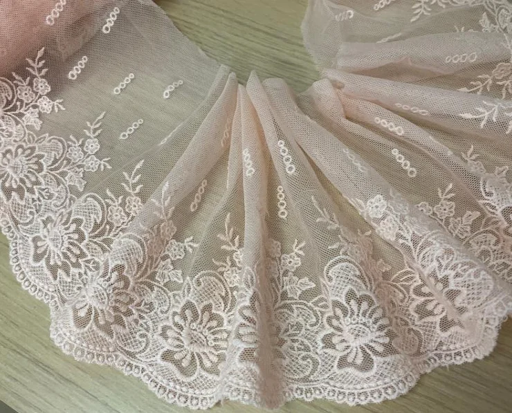 2 метра Красивая Изысканная розовая бежевая кружевная отделка с цветочной