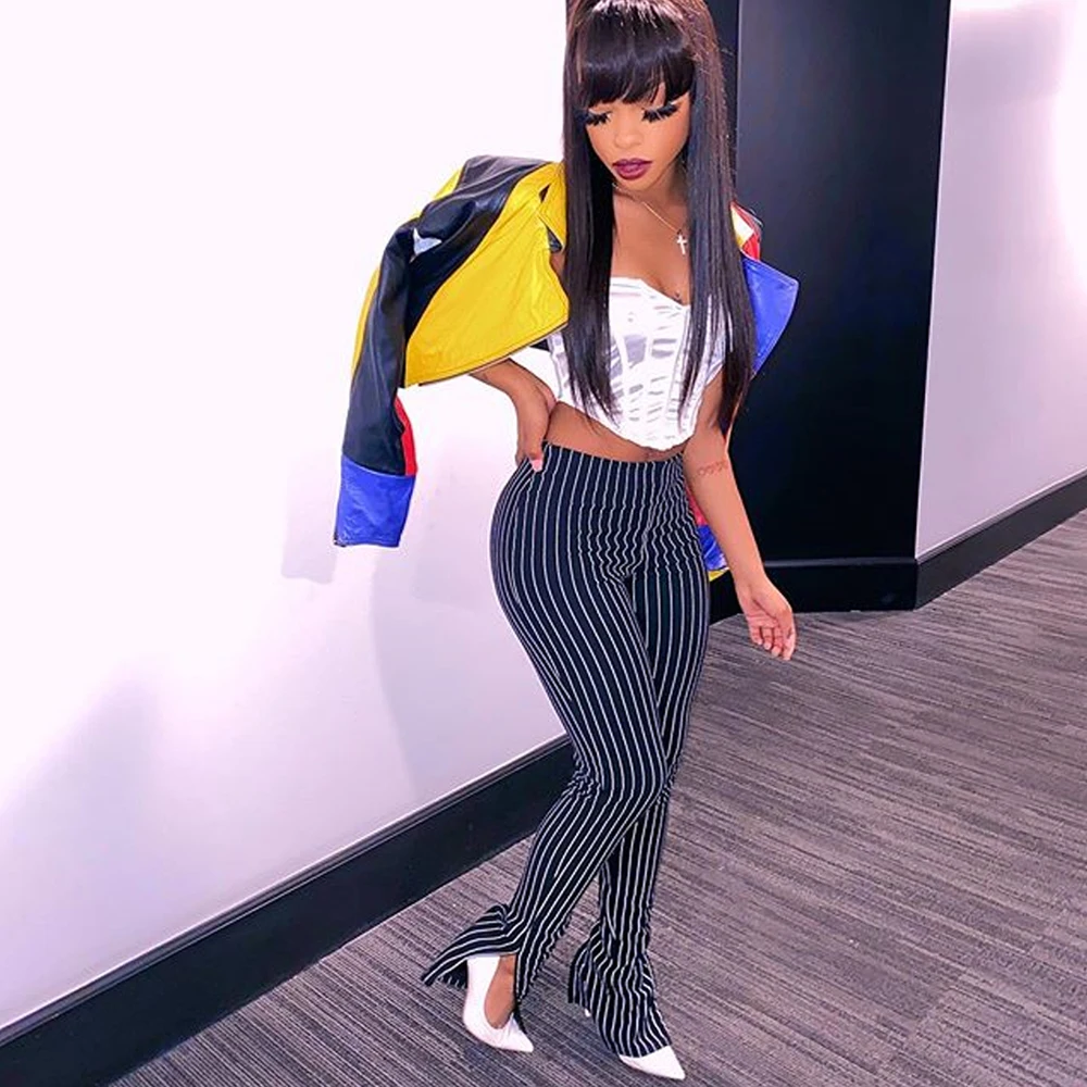 Новинка 2020 брюки KGFIGU в черно белую полоску женские облегающие леггинсы с