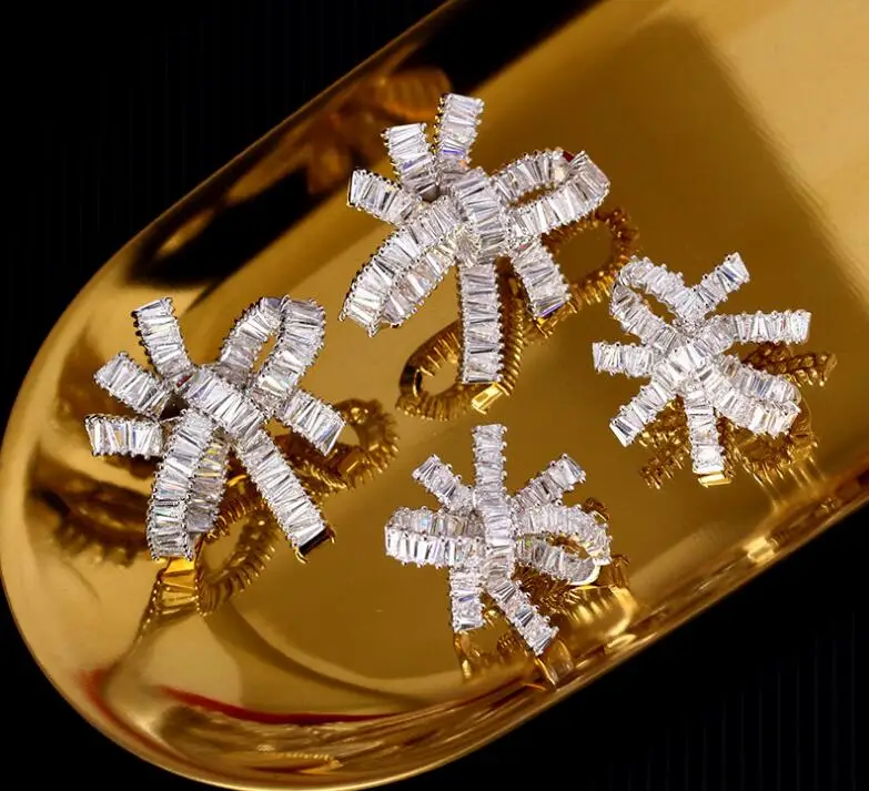 

sweet girls exaggerated women earrings bow rhinestone delicate ear accessories