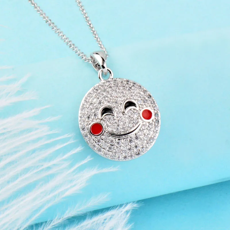 

LEEKER Cute Round Smile Sleeping Face Crystals Pendant Rose Gold Silver Color Chain Choker Necklace Valentines Day Gift 020 LK6