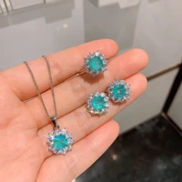 qtt dazzling bridal wedding accessories sets square paraiba emerald tourmaline%c2%a0gemstone necklace ring earrings creative jewelry
