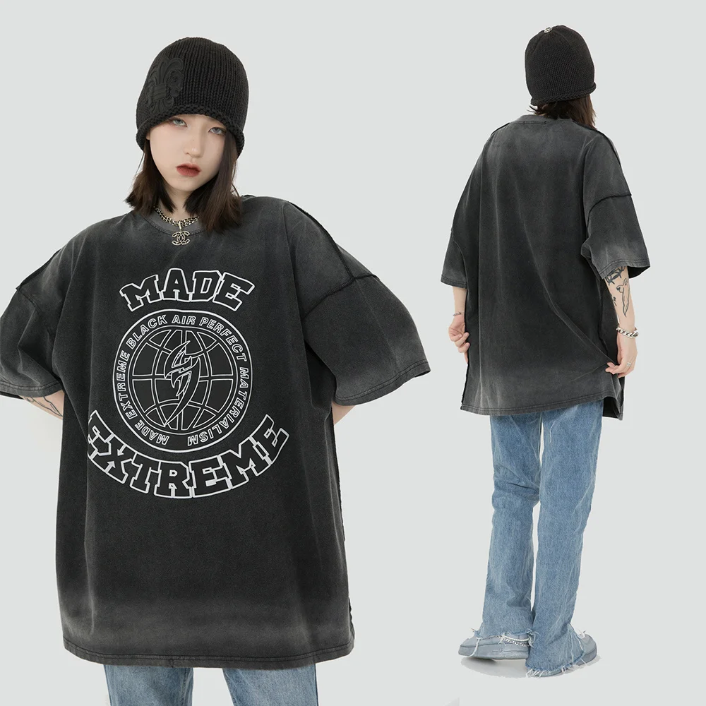 

Pure Cotton Men's Wash Old T-shirt Streetstyle Fashion Print Hip Hop Clothing for Men T-shirt Vintage Loose Top 2021 New Summer