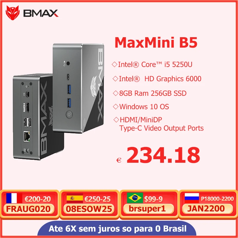 Мини ПК BMAX B5 Intel Core i5 5250U 8 ГБ ОЗУ 256 Гб SSD двухъядерный мини компьютер настольный HD