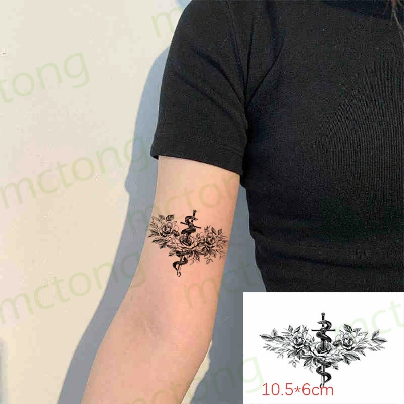 Водостойкая Временная тату-наклейка змея листья крест перо флэш-тату поддельные