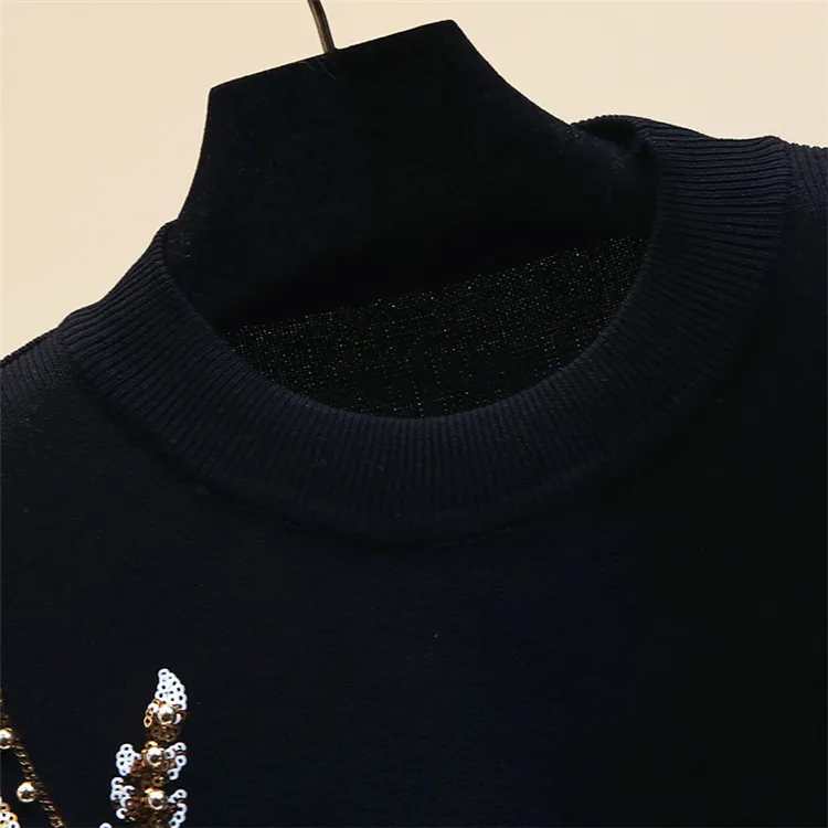 

Women's Loose-Fitting Knitwear Pearl Beaded Petal Shaped Pullover Sweater 2021 New Spring Autumn Blouse Top Fashion Knit Shirt