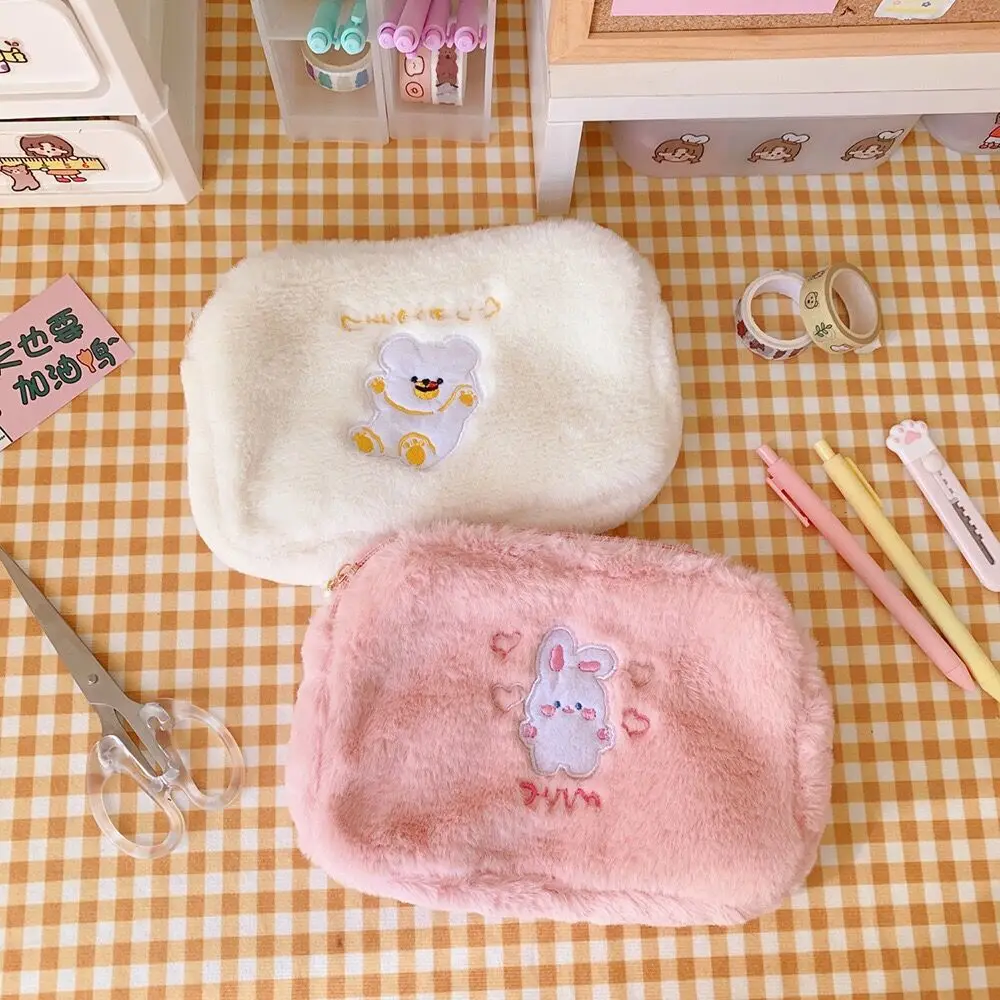 

Flannel Cute Animal Cosmetic Case for Girls Make Up Women Travel Storage Bags Plush Soft Large Capacity Purse Pencil Box