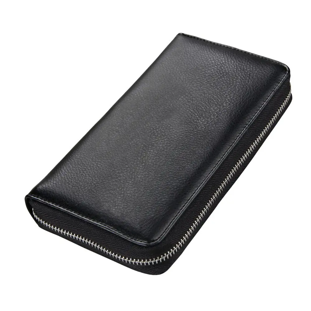 TRASSORY Анти Rfid Блокировка Мужской Famale 36 слотов карты бумажник из натуральной кожи на молнии длинный дизайн клатч, кошелек, портмоне - Цвет: Black
