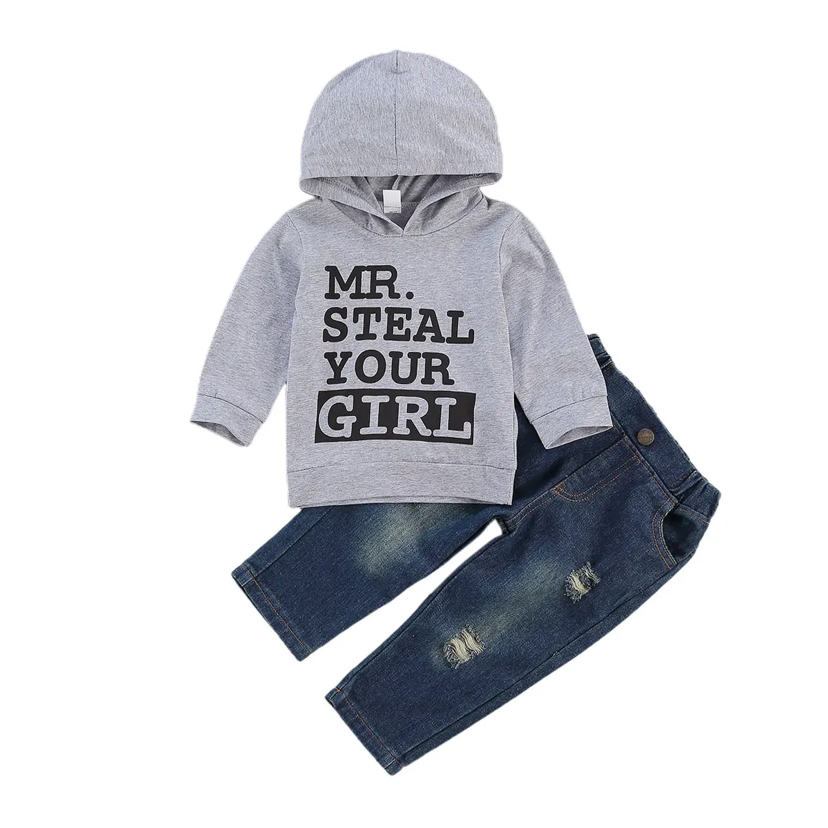 Fall Winter Newborn Kids Baby Boys Tracksuits Sets Letter Long Sleeve Hoodies+Holes Denim Pants Fashion Outfits 0-3Years |