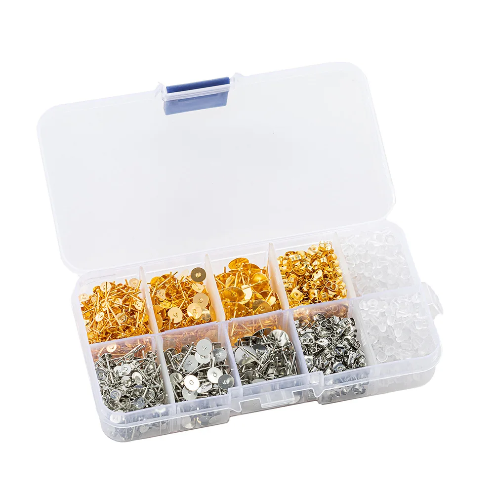

Stud Earrings Holder Fashion Silver Color Glass Metal Stud Earrings For Men Women Jewelry
