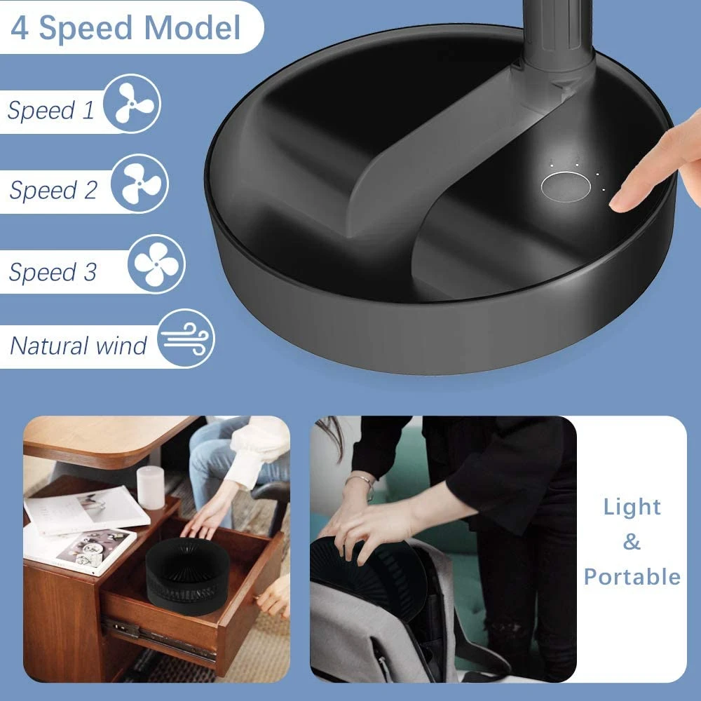 

Desktop Table Fan Travel Portable Air Circulator Mini Fans Battery Operated USB Powered Height Adjustable Floor Stand Pedestal