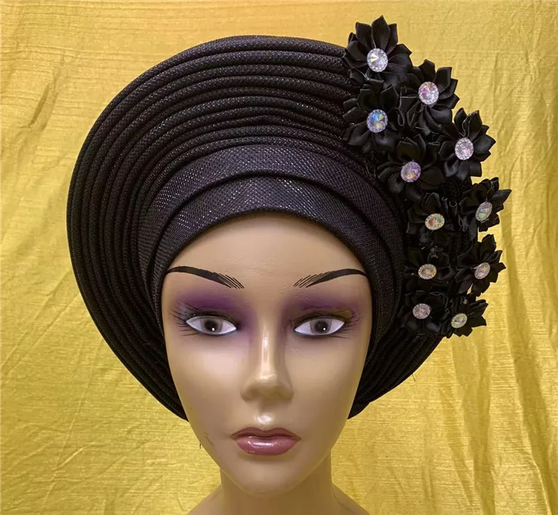 Боне женская гель, изготовленная готовая нигерийская тюрбан для женщин, африканская обертка для головы модная кепка высокого качества 1 комплект.