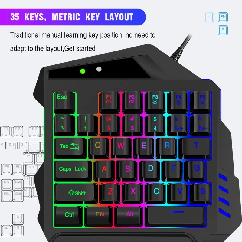 

V500 35 Keys RGB Left Hand Gaming Keyboard Analog Controller Input One-Handed