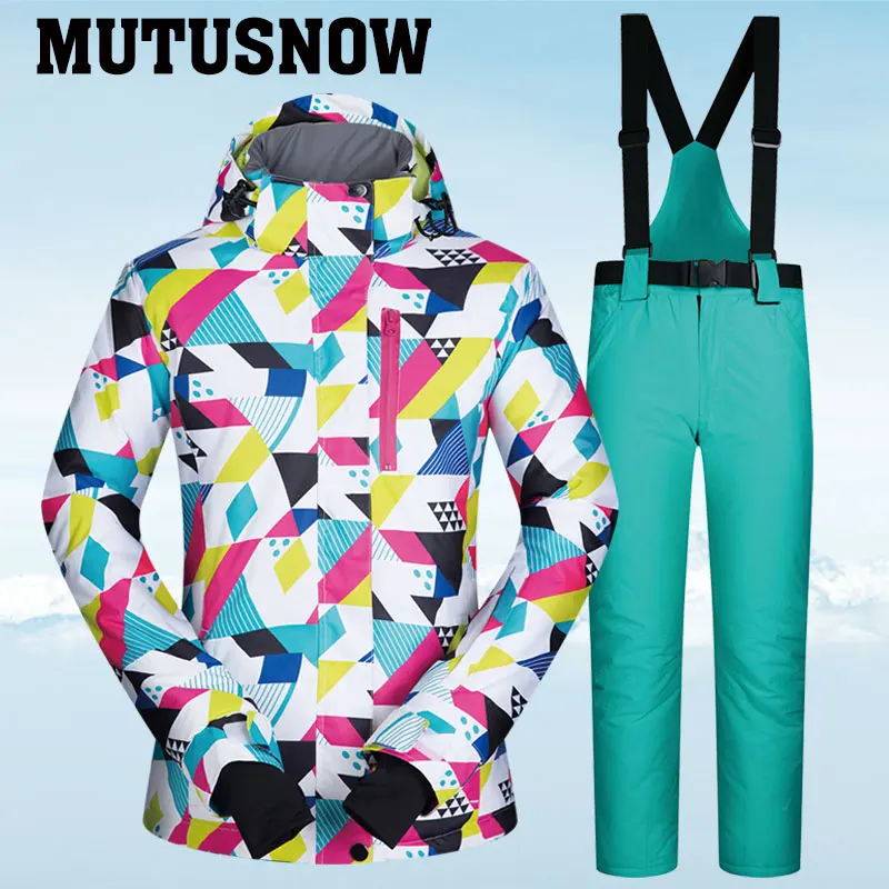 CSJ AND Mint Green 30 °C теплый лыжный костюм женский бренд Женская лыжная куртка и брюки теплые водонепроницаемые дышащие лыжные и сноубордические костюмы - Цвет: CSJ AND Mint Green