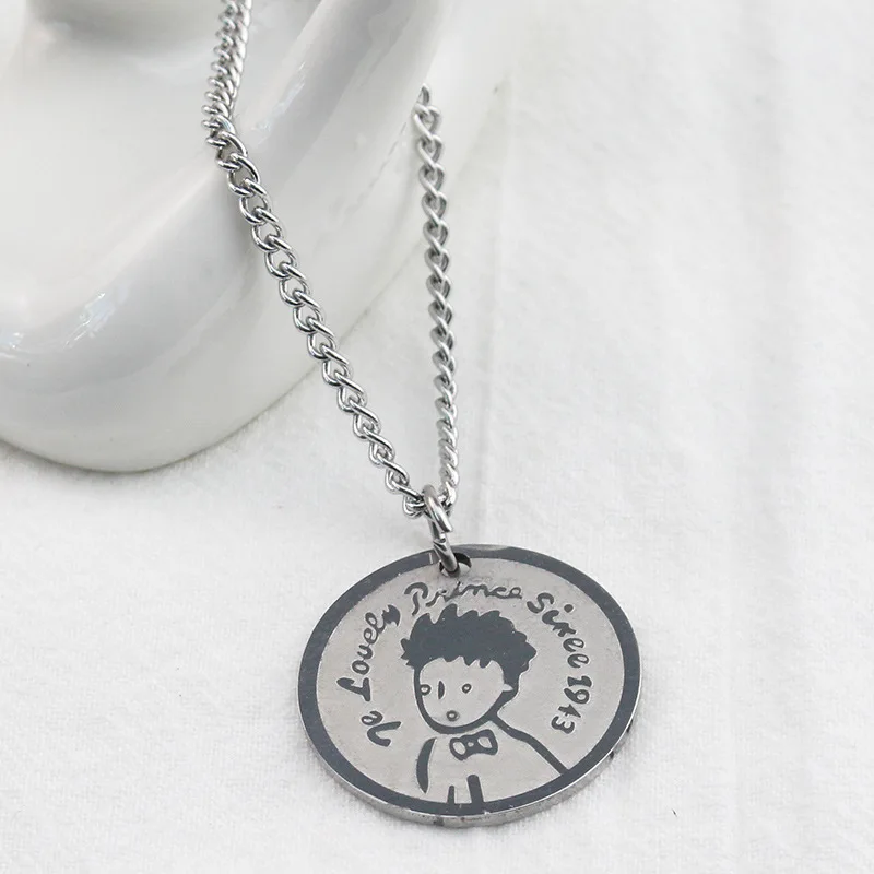 

The Little Prince and the Fox Round Necklace Stainless Steel Pendant Simple Fashion Punk Party Jewelry Anniversary Gift