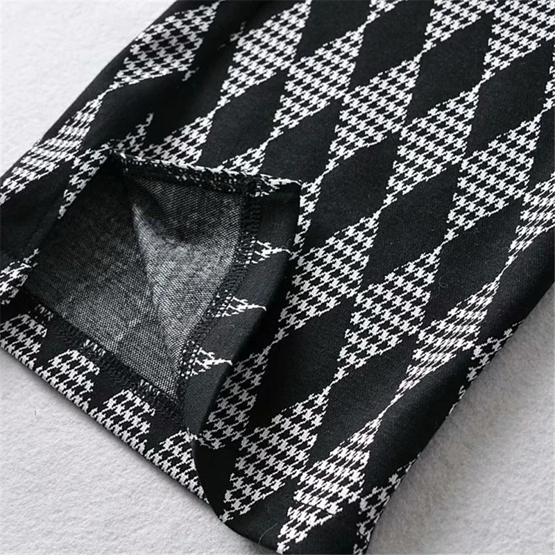 

Woman Vintage High Waist Argyle Flare Pants 2021 Spring Fashion Laides Grey Side Slit Long Pant Girls Y2K Pants