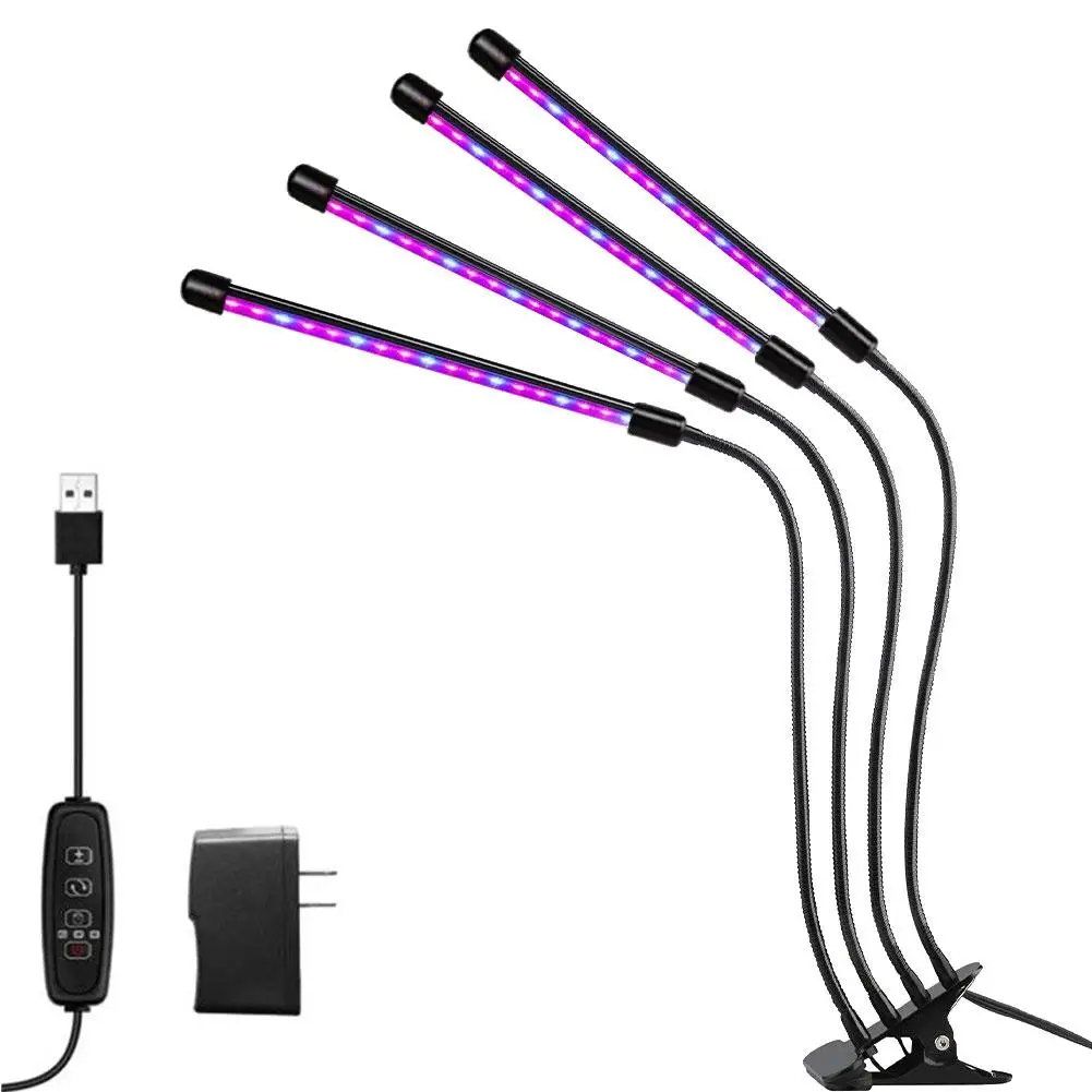 

LED Plant Growth Light with Four Heads Clip USB Dimming Timing Desktop Plant Growth Lamp
