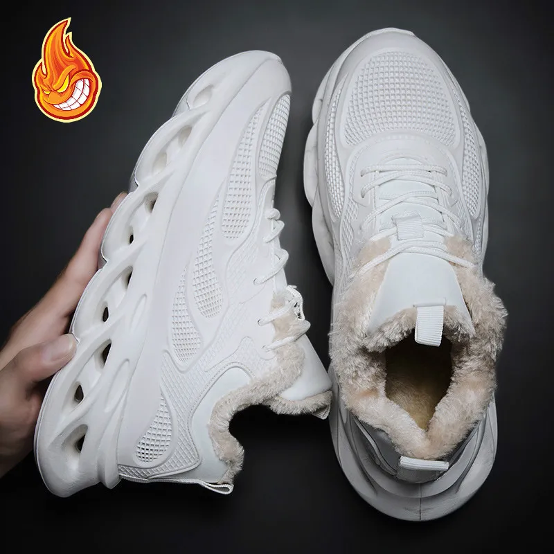 White Velvet Мужские кроссовки; модная теплая зимняя обувь; Мужская удобная повседневная обувь; черные кроссовки; botas hombre Botki Meskie; большие размеры 39-48 - Цвет: White Velvet