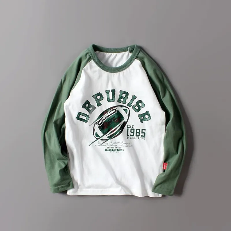 

Spring Autumn Boys' Long-Sleeved Splicing Bottoming T-Shirt 2021 New Kid Fashion Cotton Letter Printing Tops For 5-14 Years