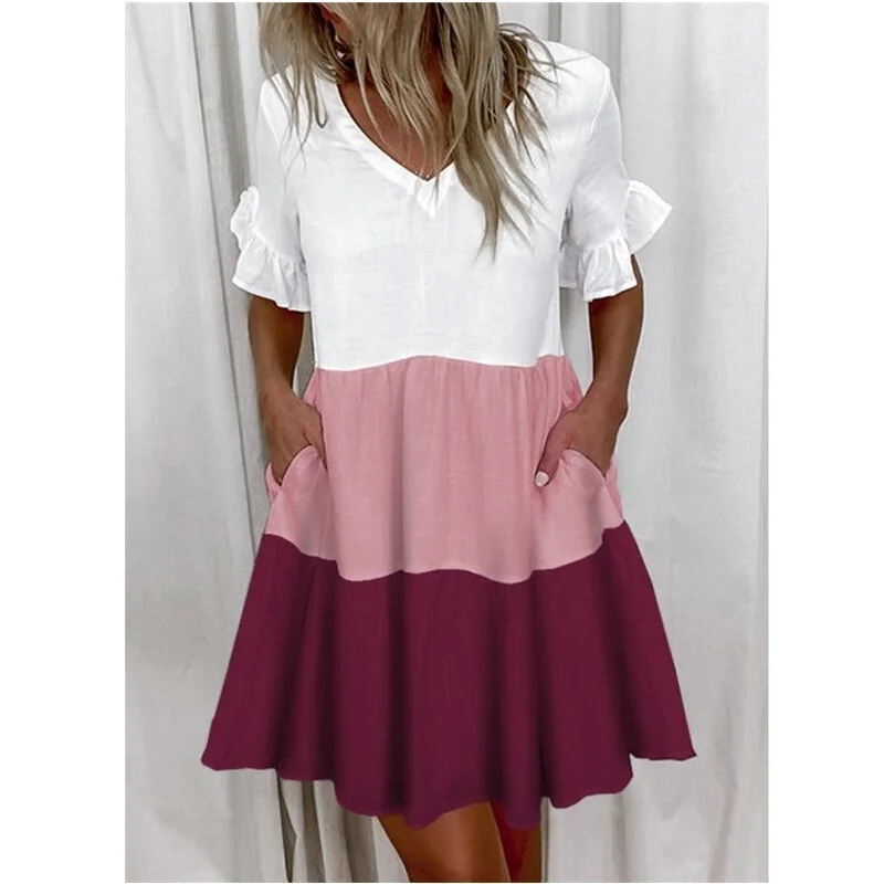 

2021 Summer New Style Women's Fashion Short Print Ruffled Pocket Hedging Ladies Dress Women Plus Size Clothing for Women S---5XL