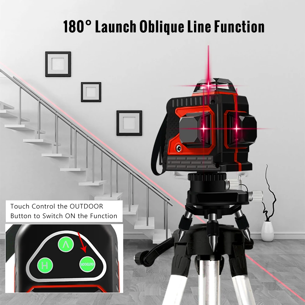 Laser Level 12 Lines Dustproof Lazer Levels With Pivoting Base 3D Red Green 360 Self-leveling Instrument | Инструменты