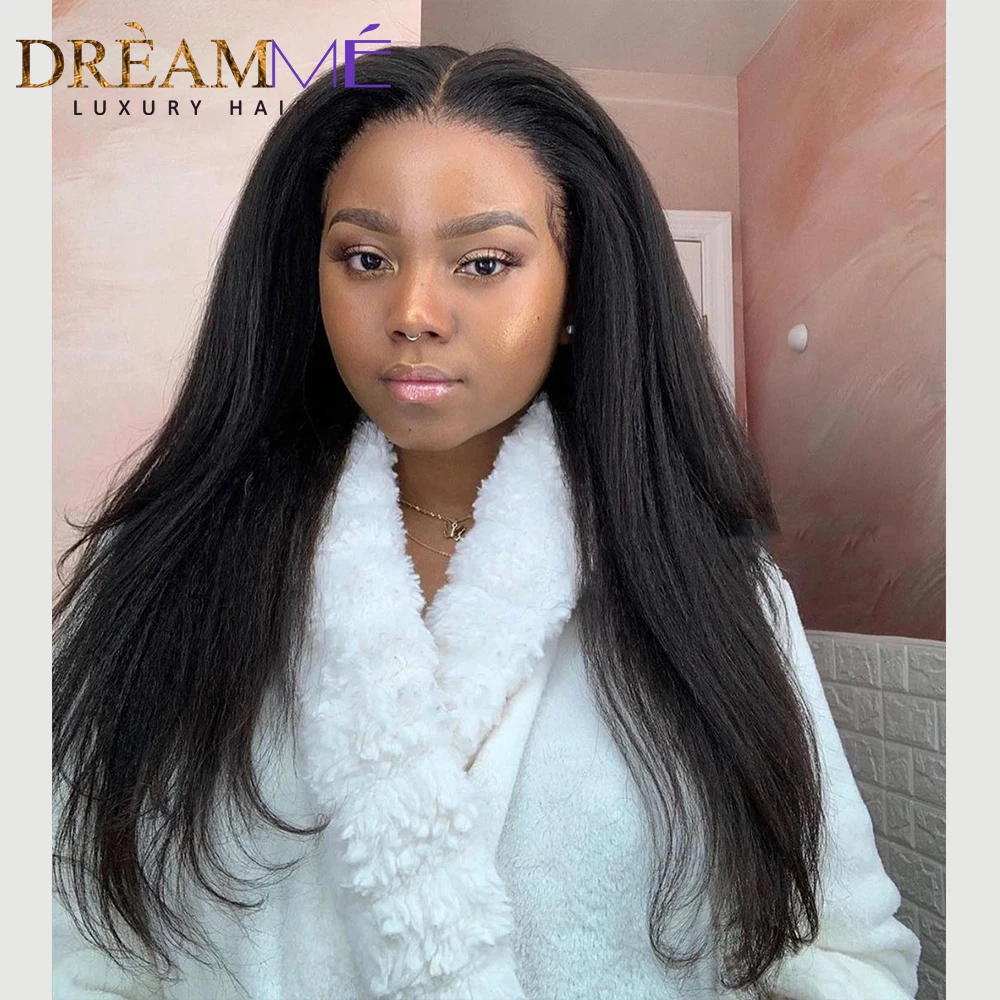 Kinky Straight 13x4 Lace Front Wig Human Brazilain Remy Hair 250% Yaki Transparent Part Wigs For Black Women | Шиньоны и парики