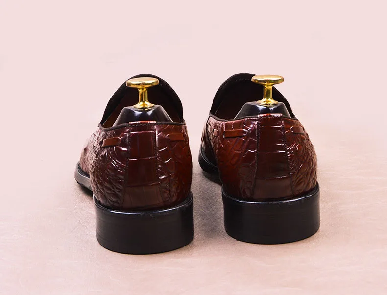 

QYFCIOUFU Handmade Men Leather Shoes Cowhide Crocodile Printed Slip-on Tassel Men Dress Shoes Luxury Formal Business Shoes Men
