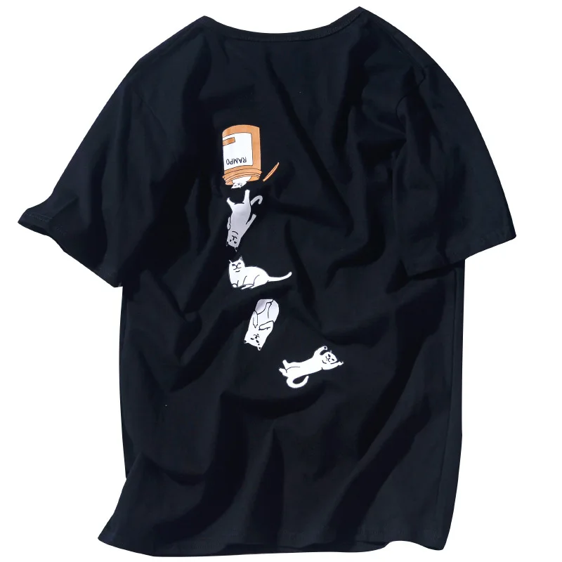 Мужские футболки с коротким рукавом хлопковые круглым вырезом свободные черные