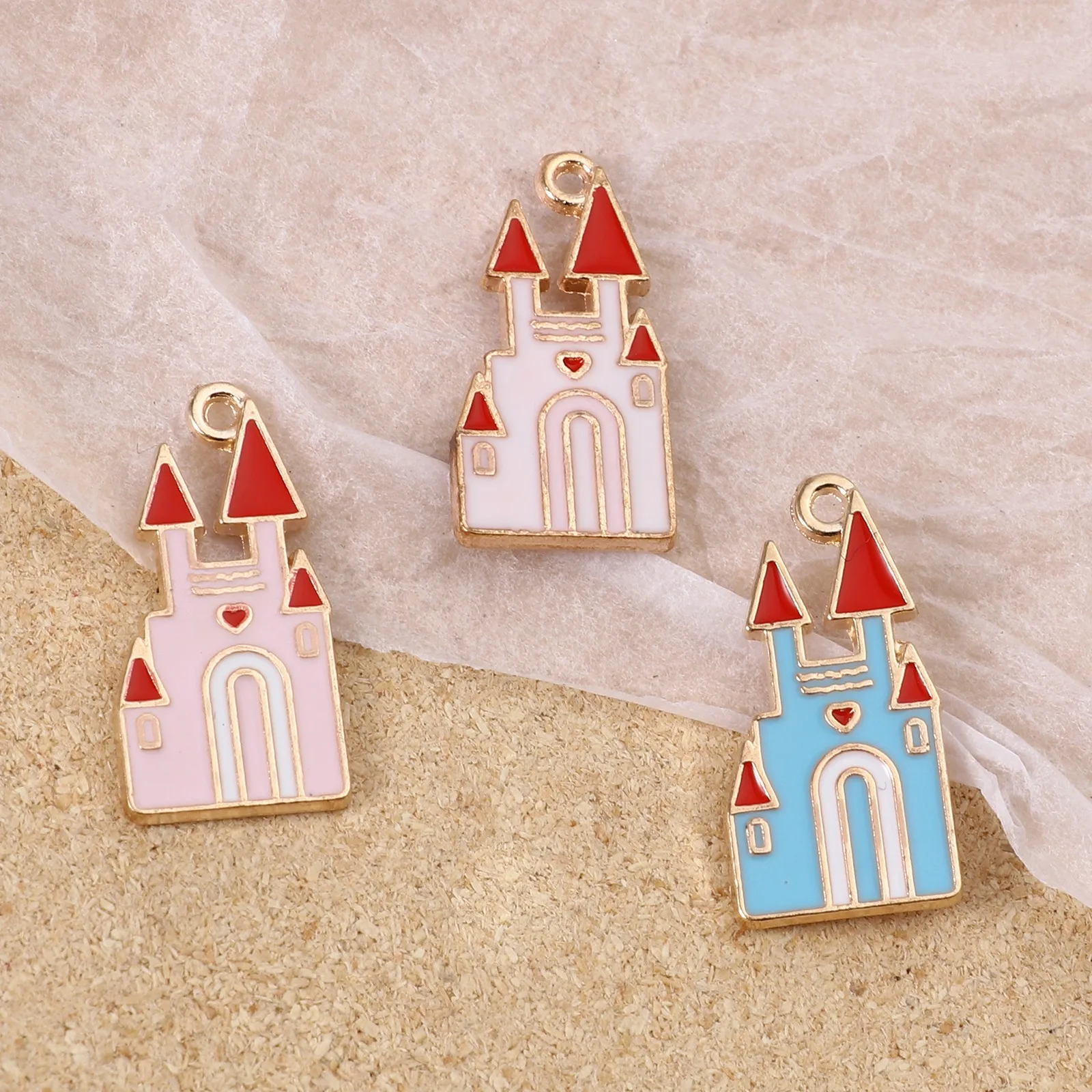 

10 PCs Fairy Tale Collection Charms Pendant Creative Castle Enamel Pink Blue Necklace Accessories For Charms Jewelry Making DIY