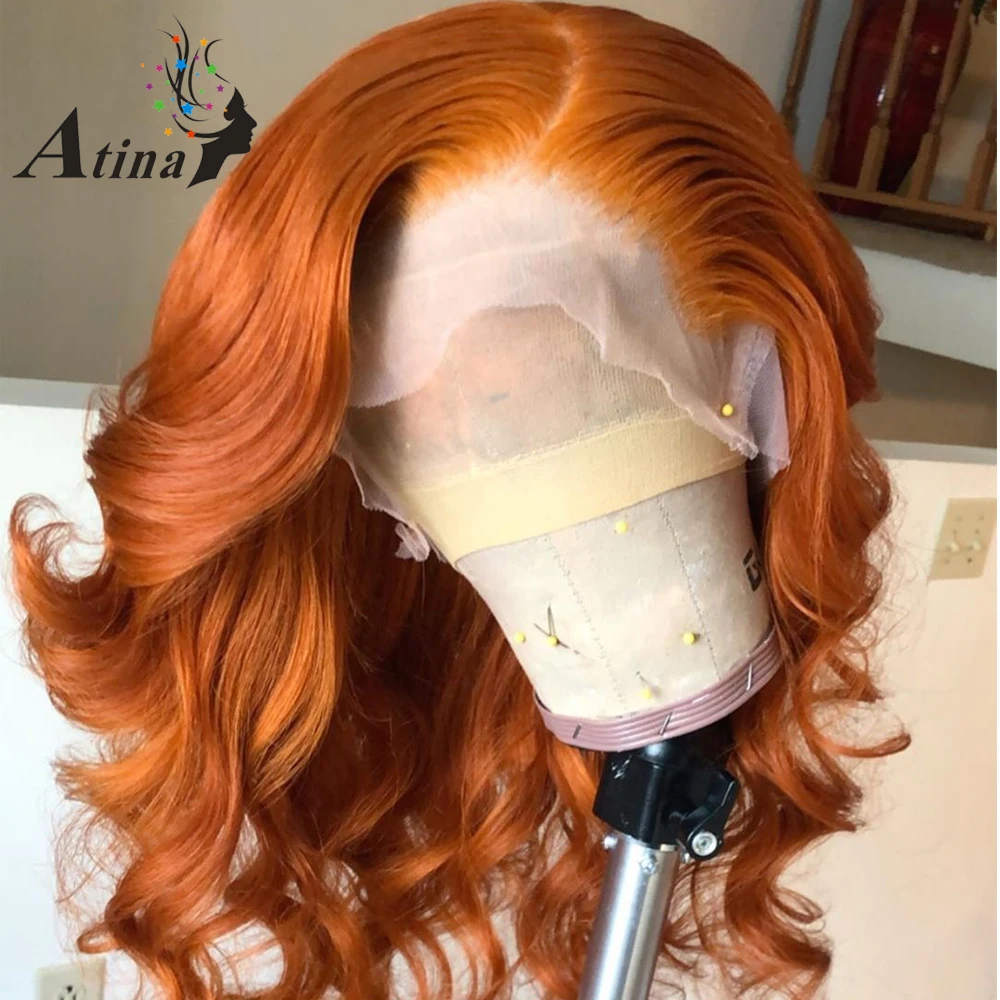 Имбирь оранжево Цветной человеческих волос парики фронта для Для женщин 13x6