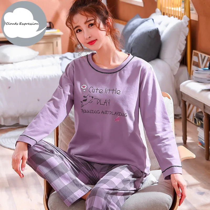 women pajama set Зимняя Пижама для отдыха и сна, топ с длинными рукавами+ длинные штаны, Женский пижамный комплект, мультяшная Пижама, Хлопковая пижама для женщин, Размеры M, L, XL, XXL, XXXL - Цвет: women pajama set