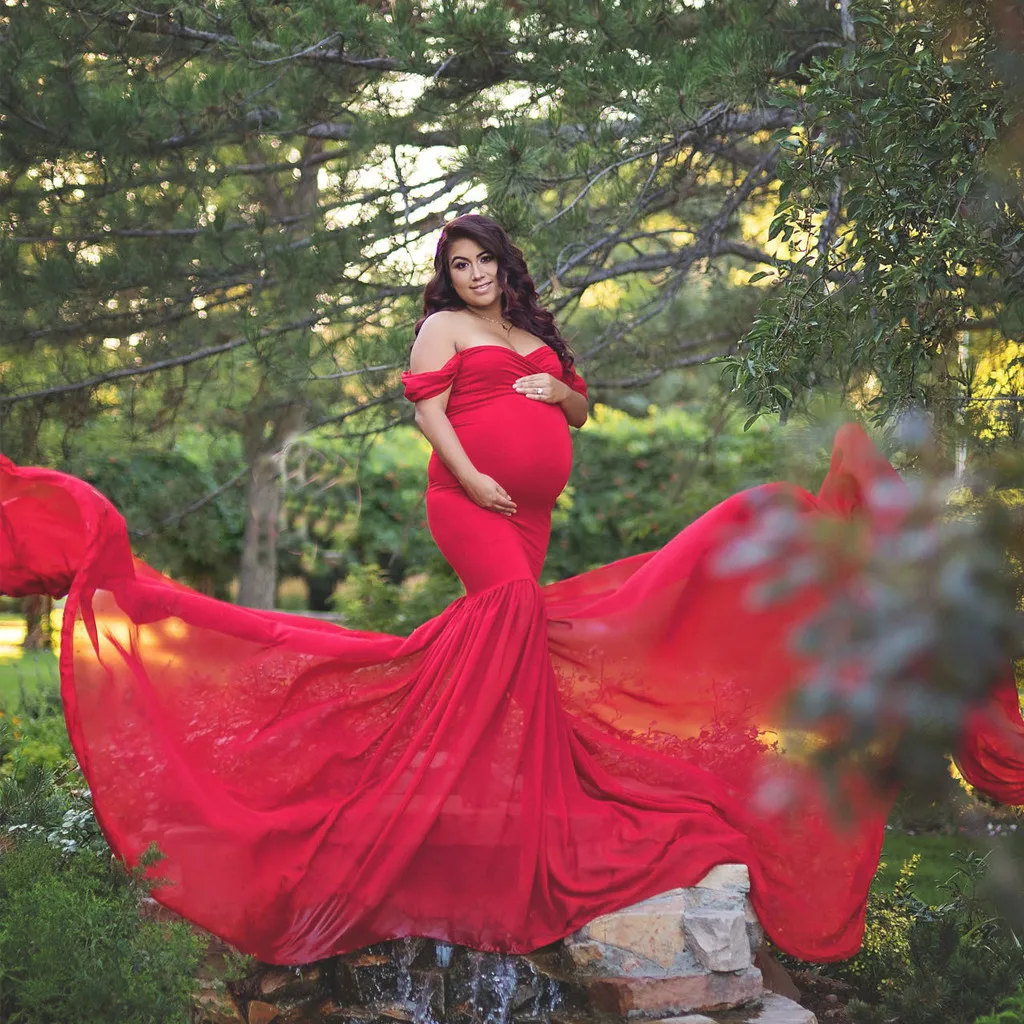 

Maternity Dresses Women Pregnants Photography Props Off Shoulder Sleeveless Maternity Solid Dress Robe De Grossesse Shooting