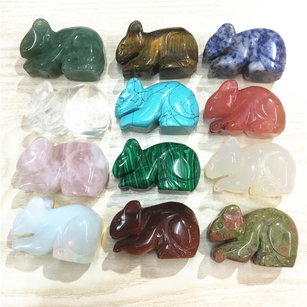

Hot! Zodiac Mouse Natural Roses Quartz Stone Carved Figurine Chakra Bead Healing Crystal Reiki Feng Shui Decoration 12PCS