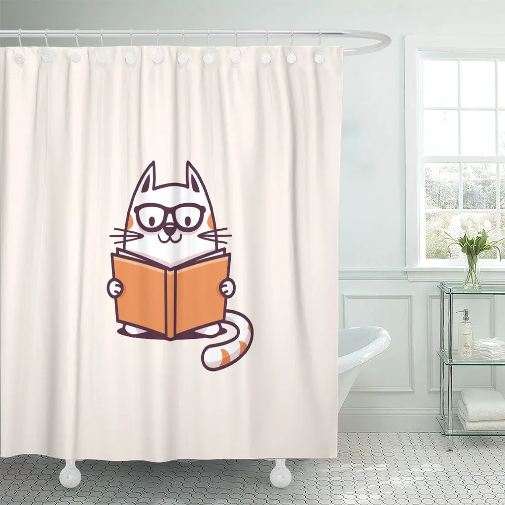 Животные Симпатичные Geeky Cat для чтения книг мультфильм образование очки