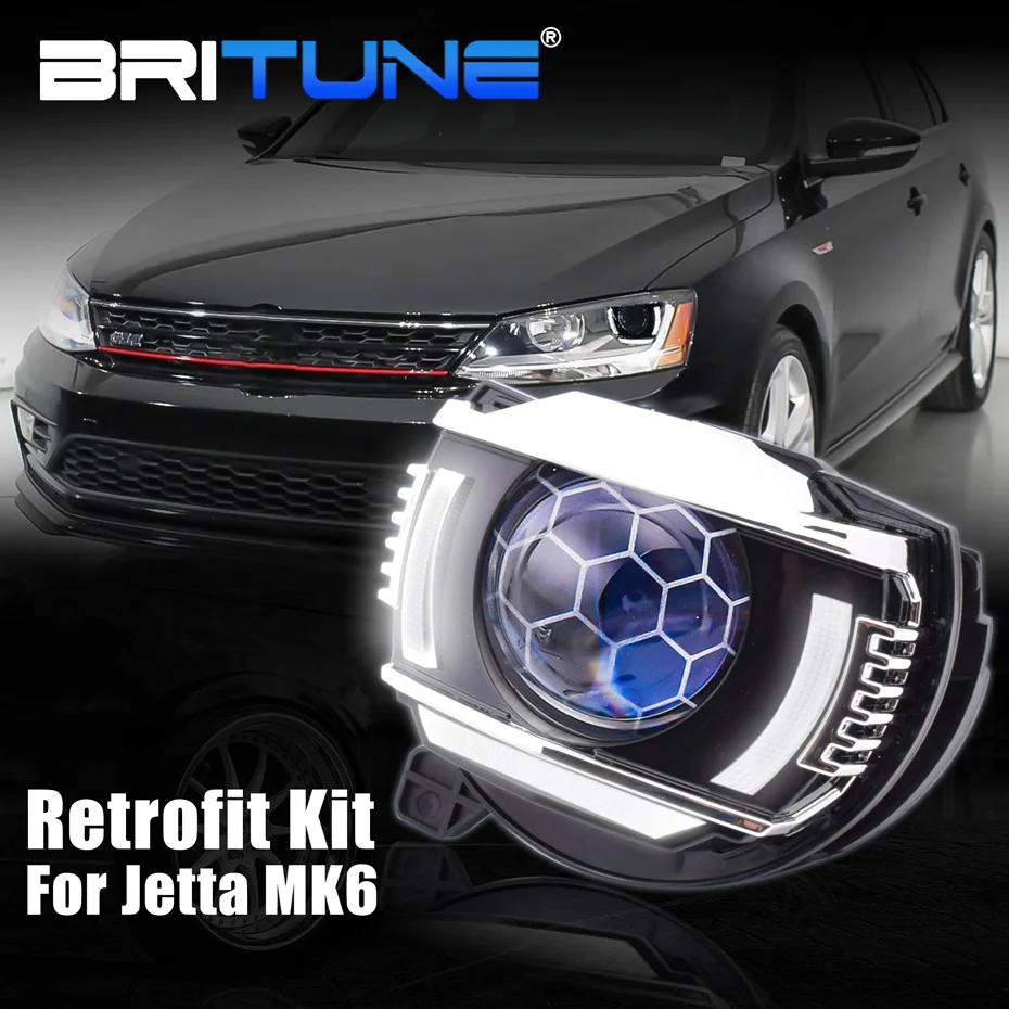 Светодиодный комплект линз DRL для VW Jetta MK6 12-17 модернизация фар Hella 3r Honeycomb G5 Q5 Bi-xenon