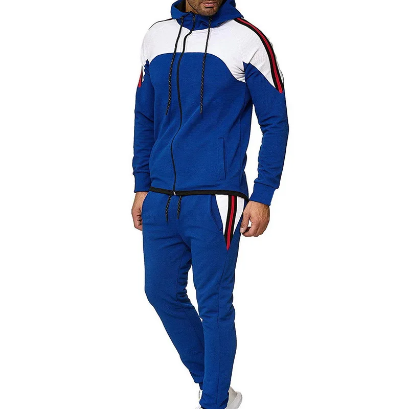 Модный мужской спортивный костюм из двух предметов комплект с цветными блоками