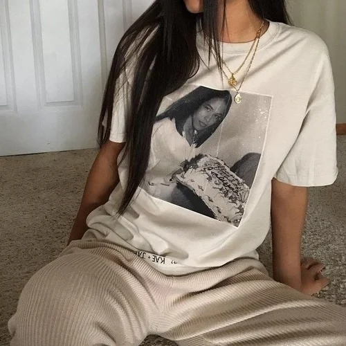 HAHAYULE-JBH, 1 шт., белые футболки для женщин, Aaliyah, футболка на день рождения, Ретро стиль, летняя Милая Белая футболка, уличный стиль, модная рубашка