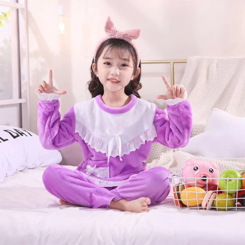 

Autumn and Winter Children's Pajamas Long-sleeved Flannel Boys and Girls Thickened Baby Middle-aged Children Home Service Suit