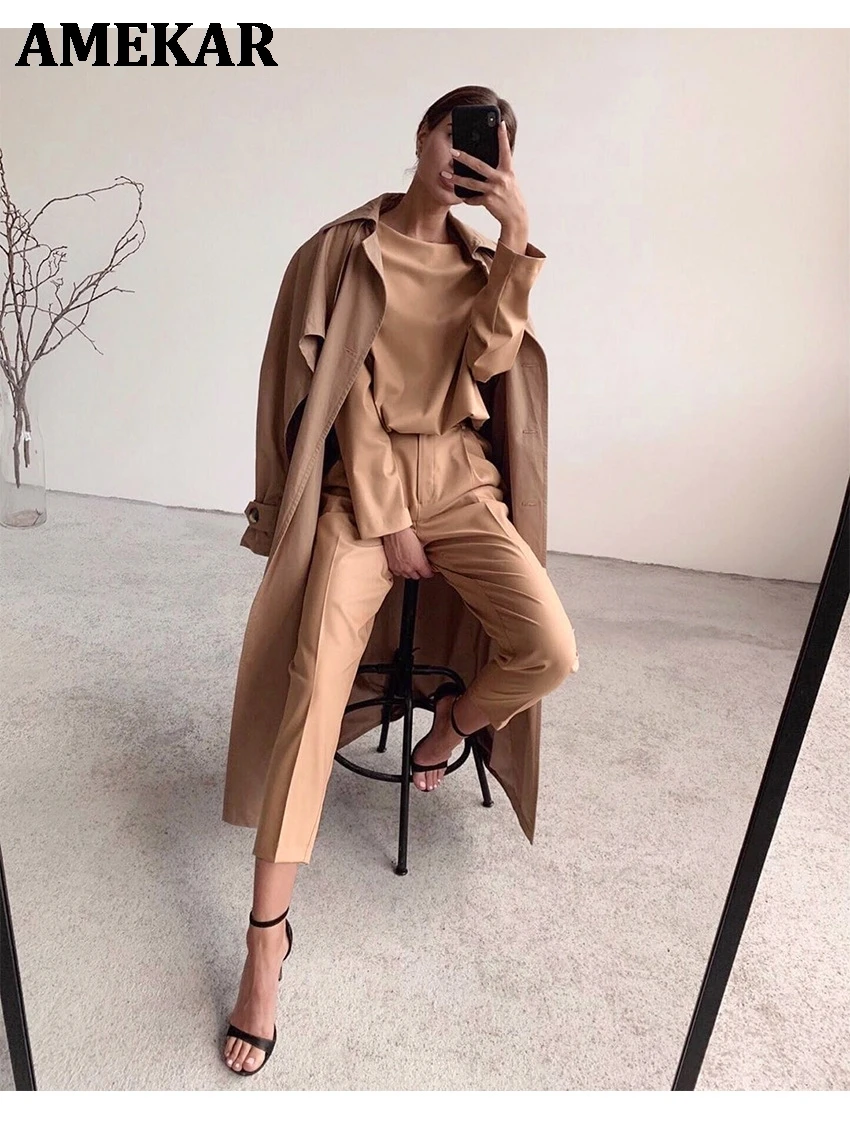 

Casual High Waist Khaki Pants Women Summer Spring Brown Ladies Office Trousers Zipper Pocket Solid Female Pencil Pants 2021