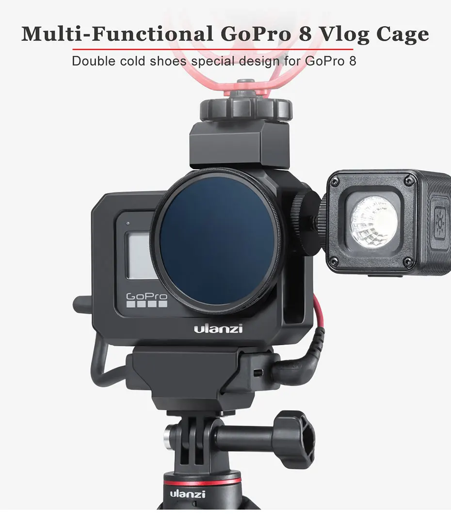 Ulanzi металлический чехол Vlog Cage для Gopro 8 черный Холодный башмак микрофонный адаптер чехол светодиодный светильник микрофон Gopro батарея адаптер микрофона